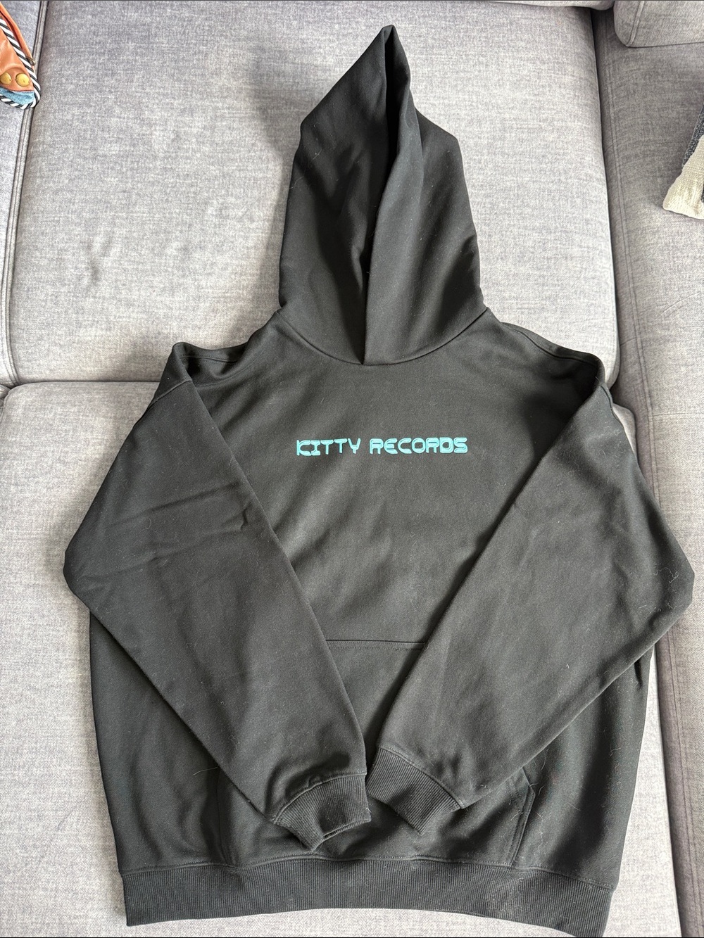 Kitty Records Black Hoodie with Teal Logo